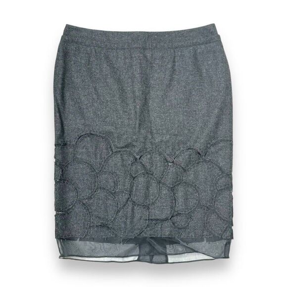 Lavender Label Vera Wang Grey Wool Silk Floral and Mesh Detail Pencil Skirt Sz 4 - Picture 2 of 11